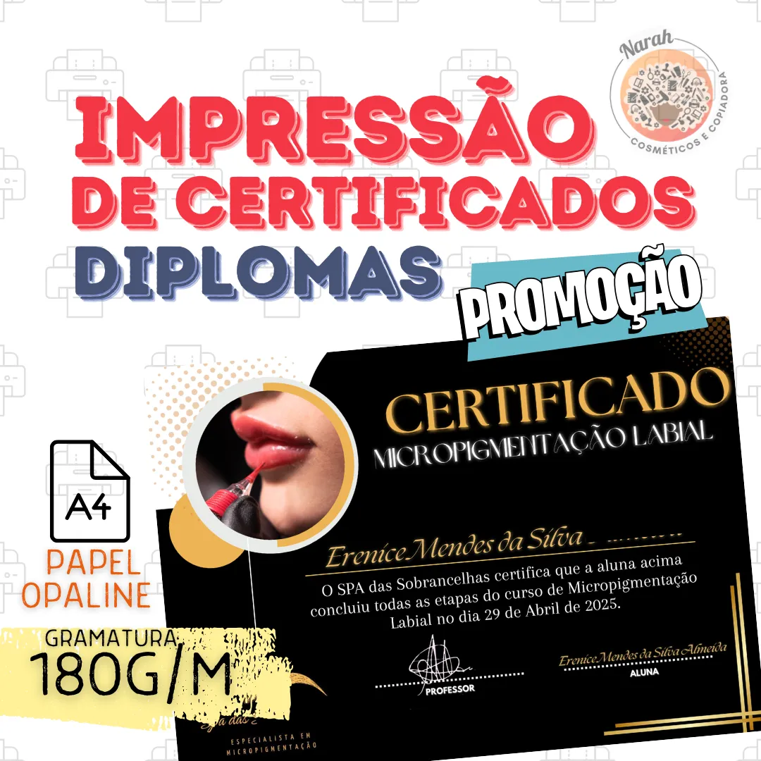 Impressao de Certificado Diploma de Conclusão A4 - 180G
